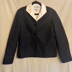 Carlisle Women's 12 Black Silk Blazer with Cream Collar